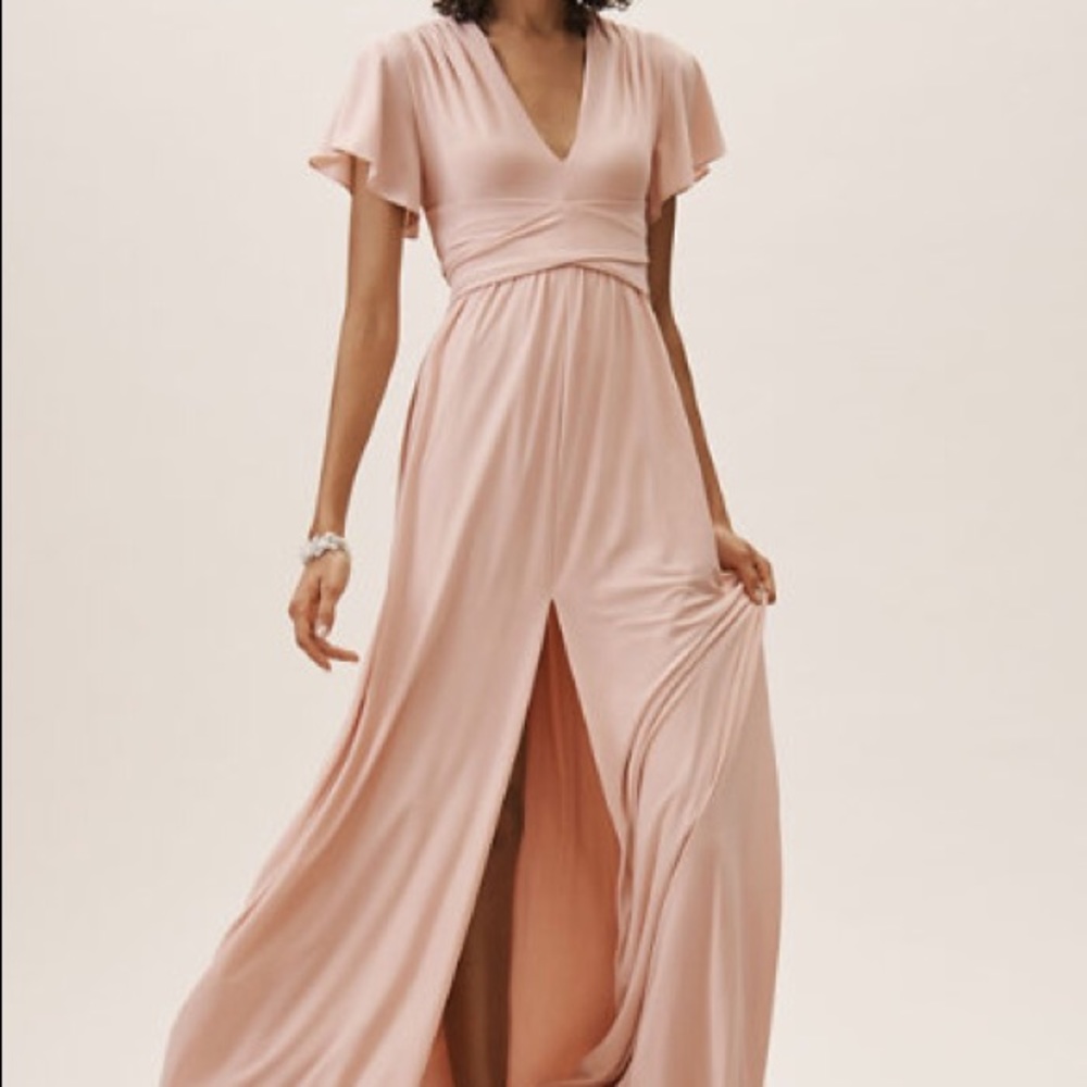 BHLDN Blush Pink V-Neck Flutter-Sleeve Maxi Gown